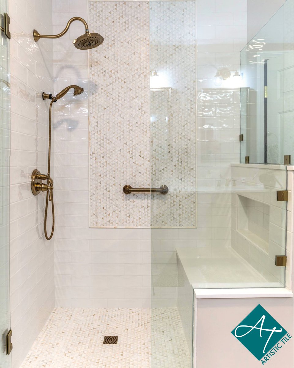 Theperfecttile's tweet image. This beautiful tiled shower with subtle pops of neutral tones adds dimension and elegance, while the gold hardware takes it to the next level. A perfect mix of calm and glam for your bathroom retreat.

Ready to transform your shower? ThePerfectTile.com