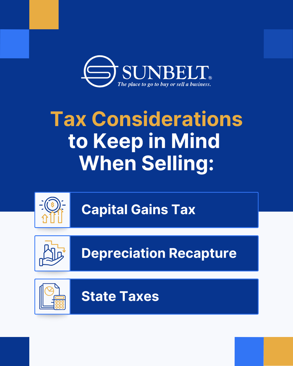 Selling your business is a major decision, and understanding the tax implications is key to maximizing your return. 

Contact us to learn more about the tax considerations for selling your business: sunbeltnetwork.com/locations/

#taxes #sellyourbusiness #sunbeltbusinessbrokers