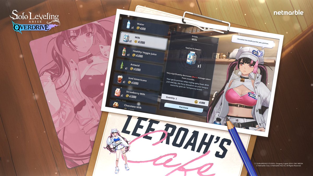 Need some buffs for your next gate? Lee Roah has got you covered with all kinds of delicious drinks! 🥛

Available today!
Steam: ntiny.link/slao_steam
Xbox PC: ntiny.link/slao_xbox

#SoloLevelingARISEOVERDRIVE #SLAO