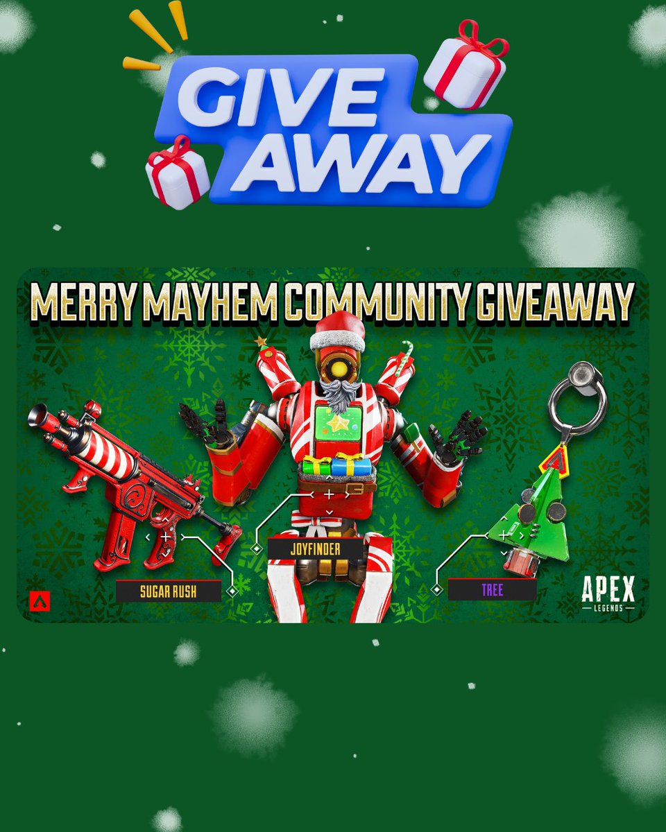 𝐌𝐄𝐑𝐑𝐘 𝐌𝐀𝐘𝐇𝐄𝐌 𝐆𝐈𝐕𝐄𝐀𝐖𝐀𝐘 𝐀𝐏𝐄𝐗 𝐋𝐄𝐆𝐄𝐍𝐃𝐒!🎁
-para participar solo necesitas:

✿seguirme en Instagram y twitter
✿👍like y 🔁Rt

「 ✦el ganador se anunciara el domingo 21 de diciembre ✦ 」

#ApexLegendsCommunityGiveaway #apexcreatorhub