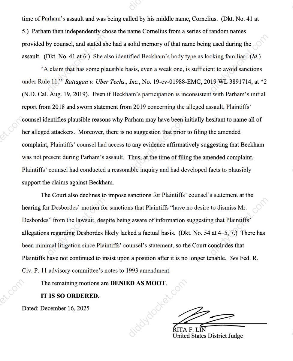 🚨🚨🚨
#breakingnews

In the matter of Ashley Parham and Does v. Sean Combs, Druski, Jaguar Wright, O'dell Beckham Jr., John Pelletier, Big Homie .CC, Kristina Khorram et al,

Case dismissed without prejudice for failure to prosecute. The Judge has declined to impose sanctions.👇