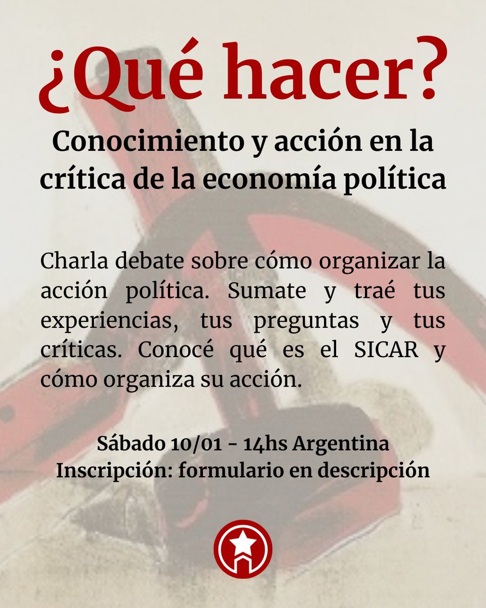 Encuentro virtual! 🚩

¿Qué hacer? Conocimiento y acción en la crítica de la economía política 🛠️

Sábado 10/01 🗓️
14hs Argentina ⏰
Inscripción: docs.google.com/forms/d/e/1FAI…