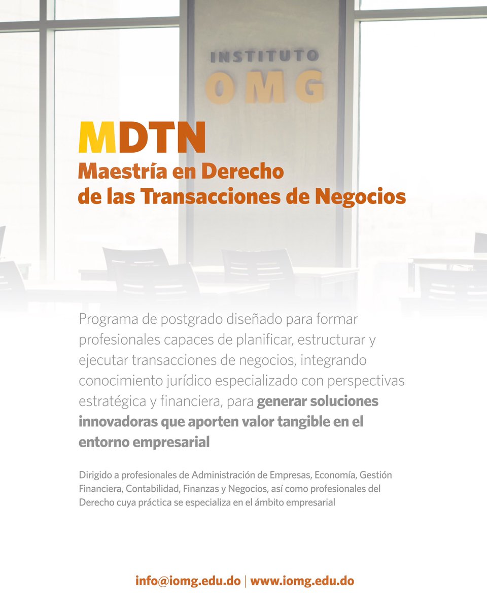 Cursa uno de nuestros programas de postgrado en el área jurídica, con enfoque en investigación y metodología del caso, para fortalecer tu pensamiento estratégico y tu capacidad de análisis aplicado. 🚀

Más info. en 💻 iomg.edu.do/maestrias

#IOMG #InstitutoOMG #MEL #MDPE #MDTN