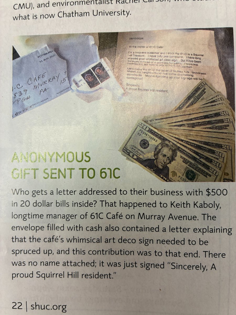 simplesue's tweet image. Was delighted when Mona found this and showed it to me. The logo I designed for the 61c Cafe in Squirrel Hill about 32 yrs. ago had an anonymous donation to restore the logo/sign! @SquirrelHillMag