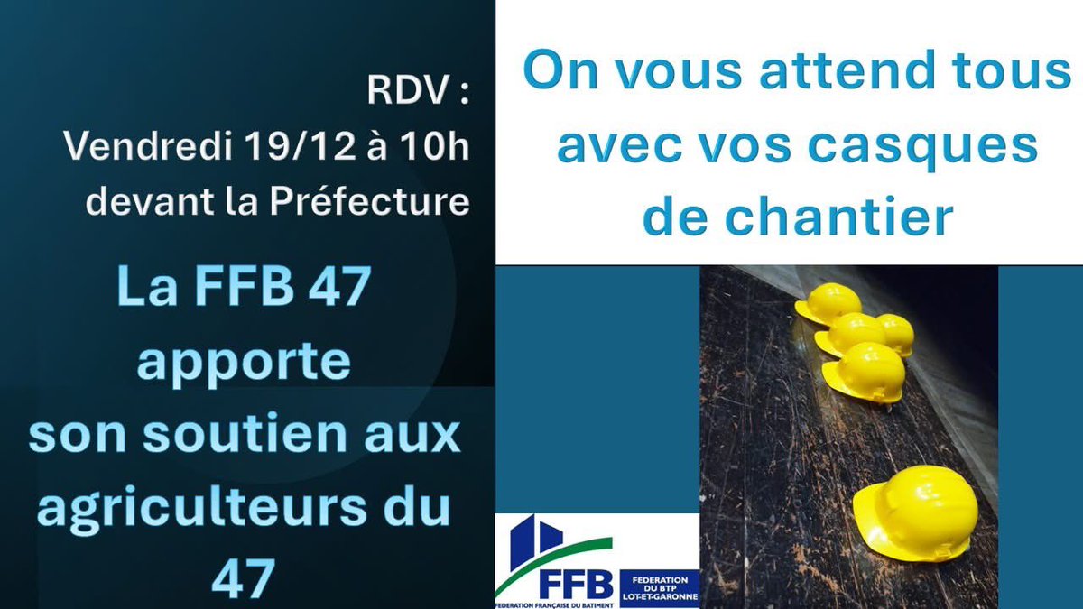 ResistPaysans's tweet image. 🔴⚡️ La Fédération du BTP annonce se joindre à la mobilisation des agriculteurs dans le Lot-et-Garonne.

Ce n’est que le début d’une grande convergence vitale et populaire !