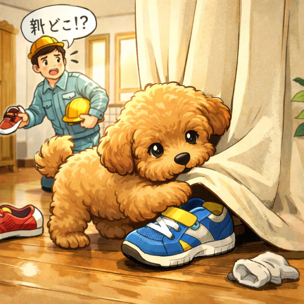 sinamon718's tweet image. 急いでる朝に限って
靴がない。
片方だけ。

#AIにイラストお願いしたら上出来だった