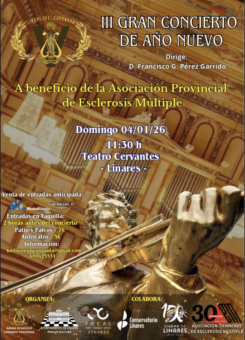 El próximo 4 de enero volvemos a las tablas del Teatro Cervantes, para llevar a cabo nuestro III Gran Concierto de Año Nuevo. 

No os lo podéis perder !! 

Entradas a la venta en LINARES MUISCAL.