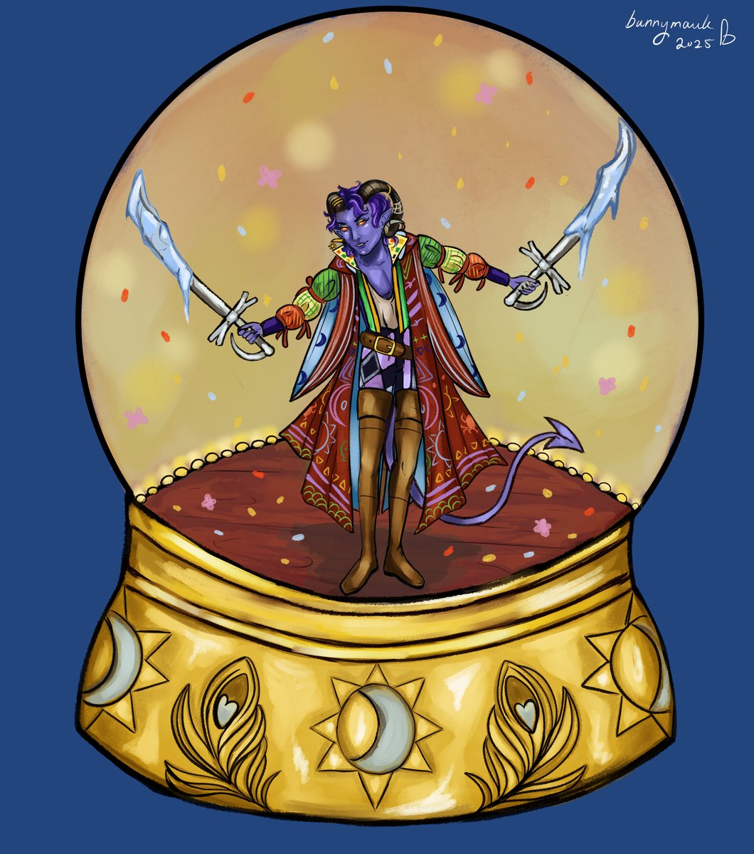 My piece for the <a href="/ExandriaArtists/">Artists' Guild of Exandria</a> Critical Globes project - Mollymauk the Ice Spinner, bowing for his adoring audience.  

 #criticalrolefanart #criticalglobes #mollymauk #mollymauktealeaf