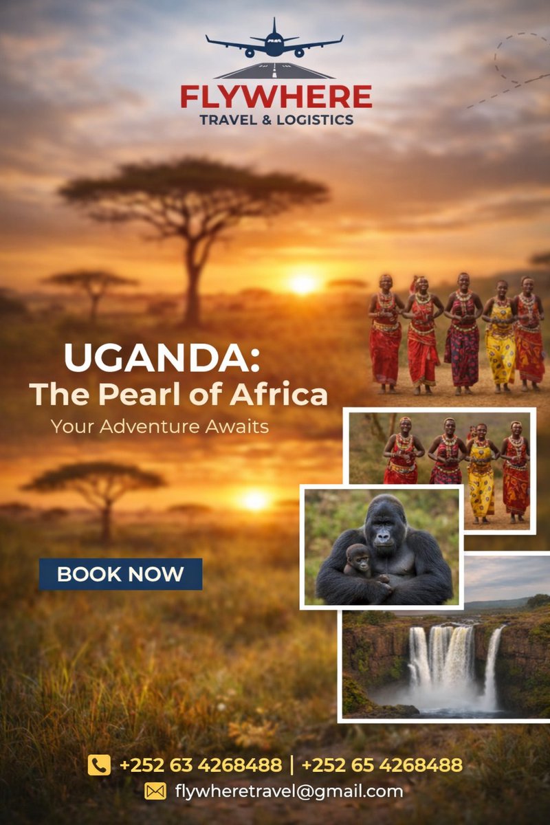 FlywhereTravel's tweet photo. ๐ Explore #Uganda with #Flywhere Travel & Logistics.
๐ Experience local cultures.
๐ฆ See mountain gorillas.
๐ Visit stunning waterfalls.
๐ธ Capture memories in the Pearl of #Africa.
โ๏ธ Book Today.
๐ or WhatsApp +252 63 4268488 | +252 65 4268488
โ๏ธ flywheretravel@gmail.com https://t.co/q1TX0fEY5N