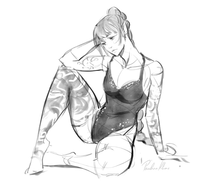 I just found this weird tattoo/swimsuit Shadowheart sketch from years ago and it made me nostalgic😃