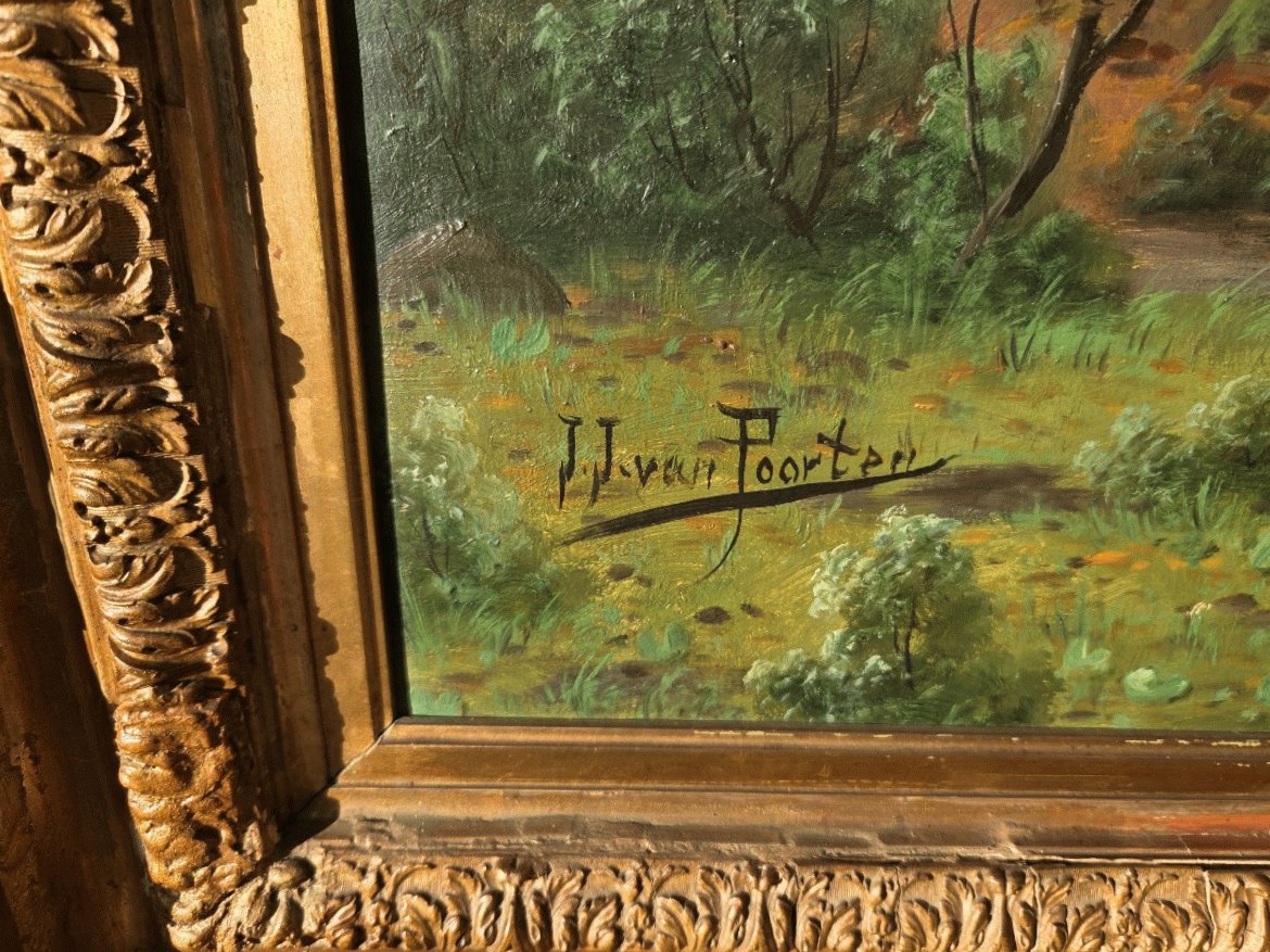 AzmaniP's tweet image. J.J. Van POORTEN 1841-1914 Scène de Forêt Animé Peinture huile sur toile signée .