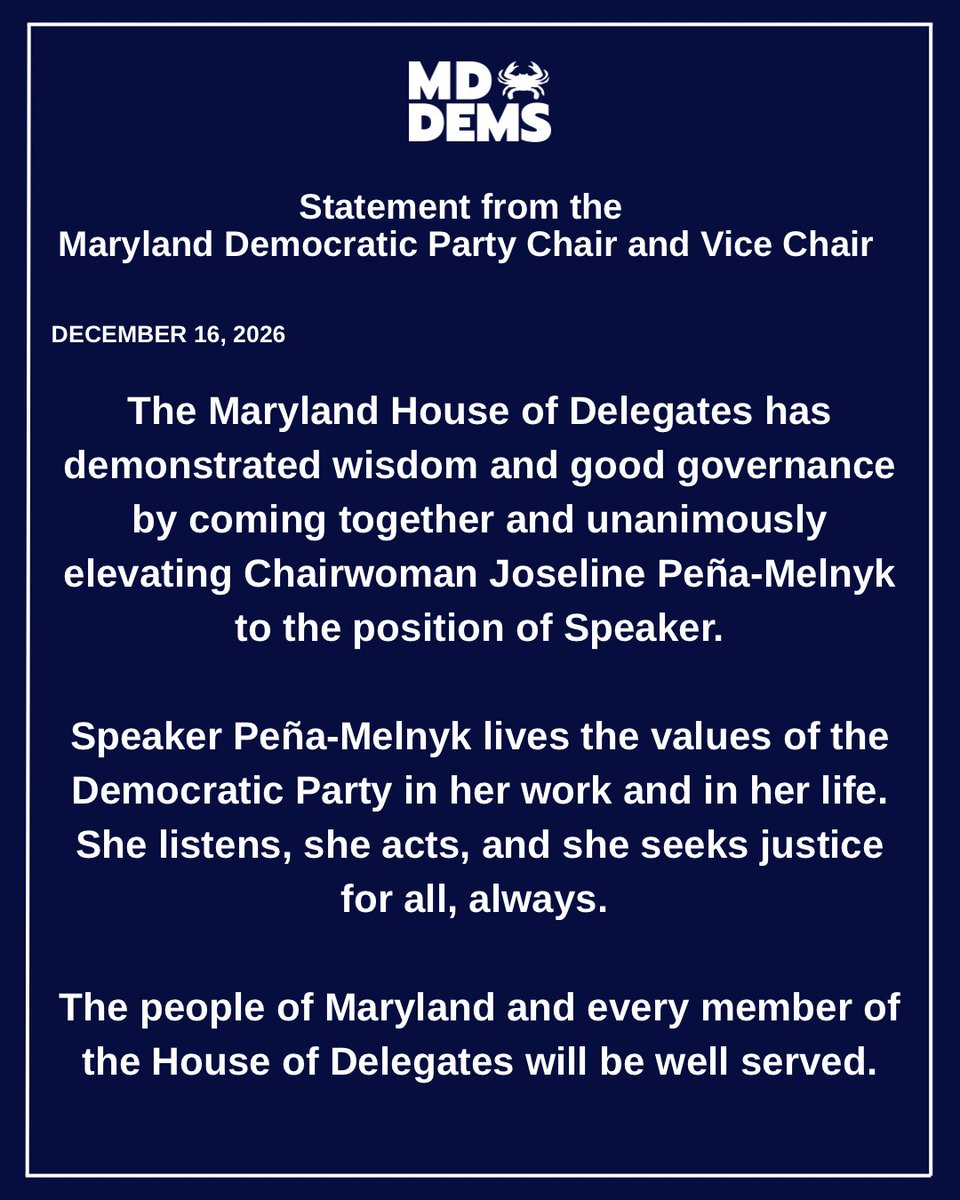 mddems's tweet photo. Statement from the Maryland Democratic Party Chair and Vice Chair https://t.co/1anNPG36G4