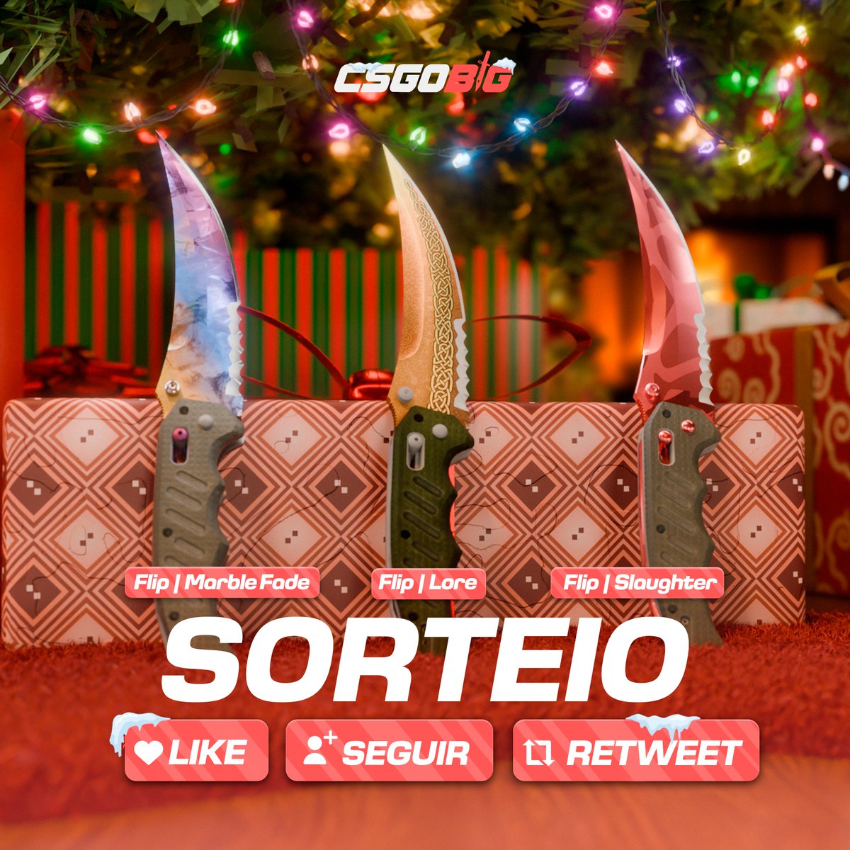 🎄🎁 MEGA SORTEIO DE NATAL! 🎁🎄

🥇 ★ Flip Knife | Lore
🥈 ★ Flip Knife | Marble Fade
🥉 ★ Flip Knife | Slaughter

📢 Participe e entre no clima natalino: 🎅✨

🔁 Retweet + Like ❤️
☘️ Siga <a href="/csgobigBR/">CSGOBig</a>
👥 Marque 2 amigos 🤝

📆 Resultado dia 25/12 🎄🎅