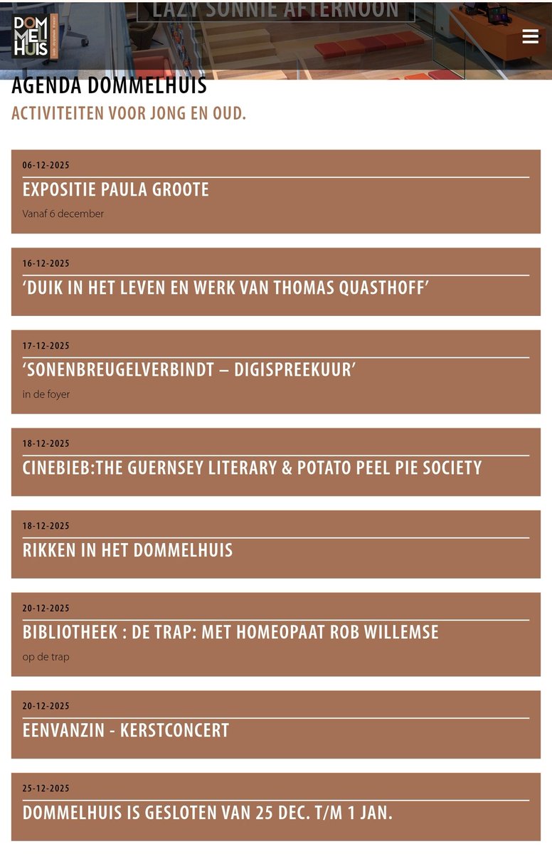 Ook in deze laatste week is er nog genoeg te doen in t Dommelhuis. Voor meer informatie kijk op dommelhuis.nl/agenda #senb