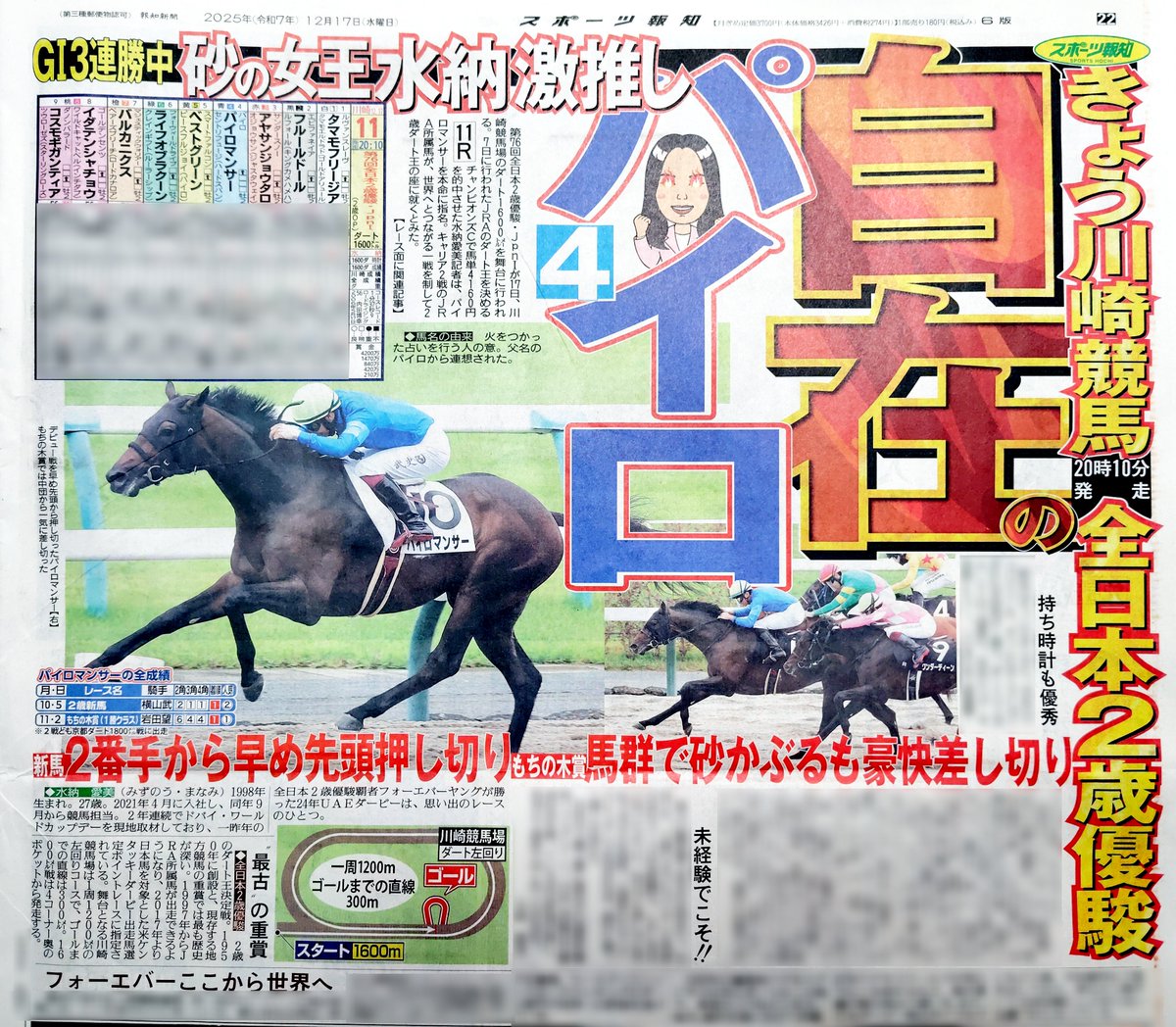 12月17日付 #スポーツ報知 第76回 #全日本2歳優駿·JpnⅠが17日、#川崎