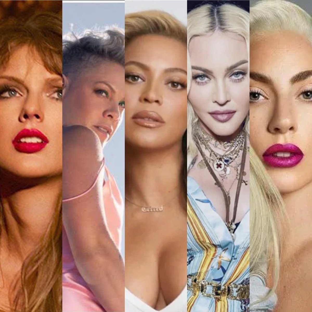 Artistas femininas que mais venderam ingressos de shows (via Pollstar):

#1. Taylor Swift: 18.885.185
#2. P!NK: 12.951.081
#3. Beyoncé: 11.829.971
#4. Madonna: 10.951.899
#5. Lady Gaga: 8.905.042