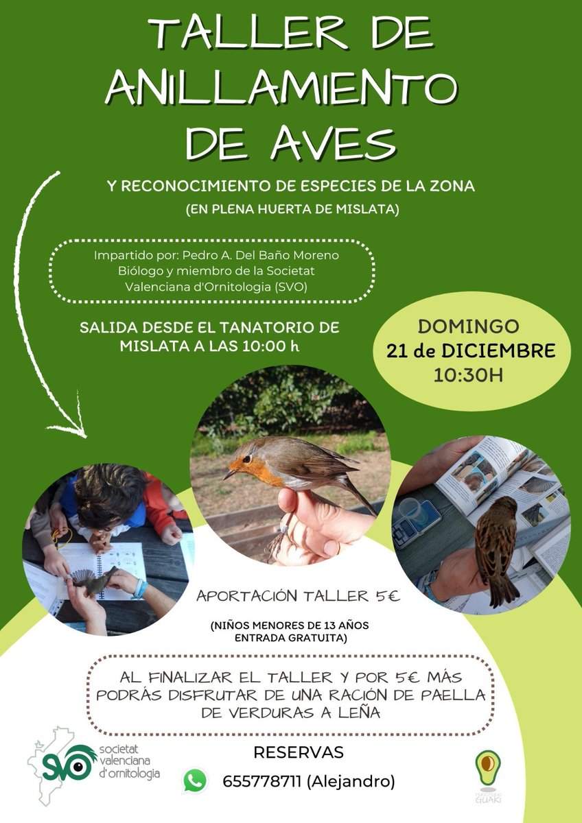 Y el domingo 21 taller de anillamiento de aves 🐦

Se requiere inscripción previa 👇