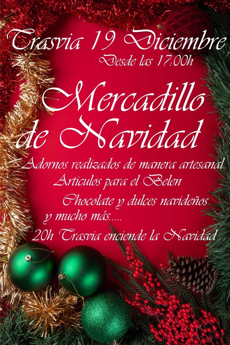🎅🏽🎄Después del éxito del año pasado, vuelve el mercado navideño a Trasvía.

🎁 Este viernes 19 de diciembre desde las 17:00h inicio del mercado navideño.

💡Y desde las 20:00h encendido del alumbrado navideño de Trasvía. 

#trasvia #navidad #mercado #encendido #pasiónporcomillas