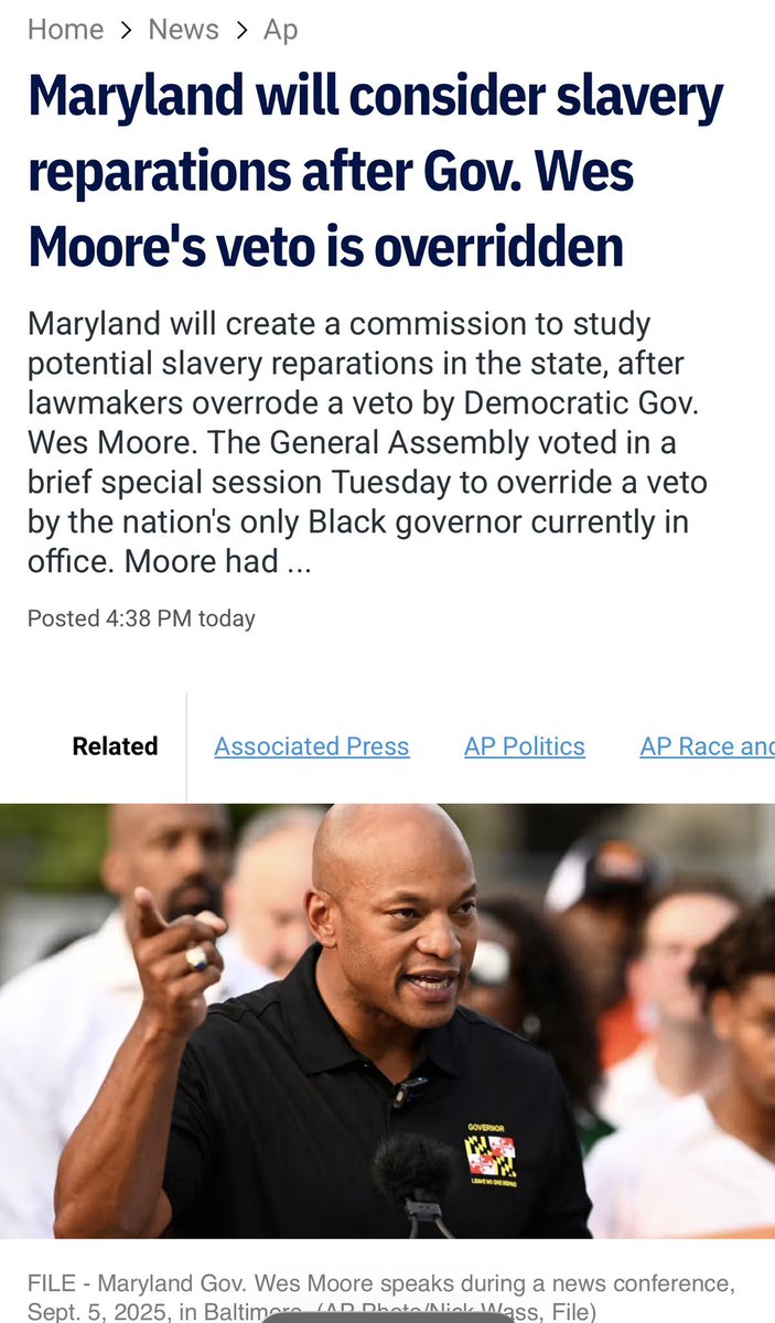 _Re_UPS's tweet image. Maryland overrides @GovWesMoore Veto Creates Reparations Commission