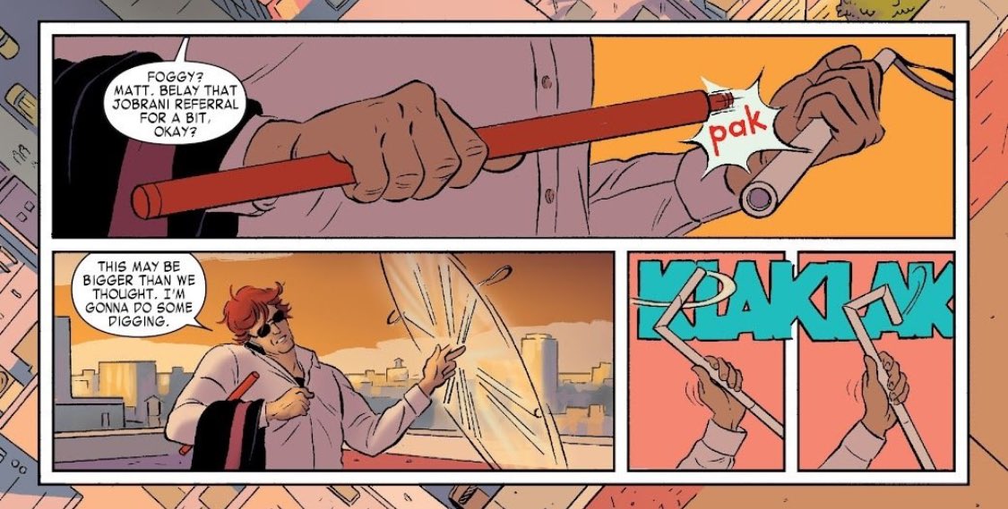 NOOOOO WAY THEY EVEN REFERENCED THE DEATTACHABLE CANE TO WEAPON FROM THE RUN 😭😭😭 IM SOOO SICK I LOVE MARK WAID’S DAREDEVIL