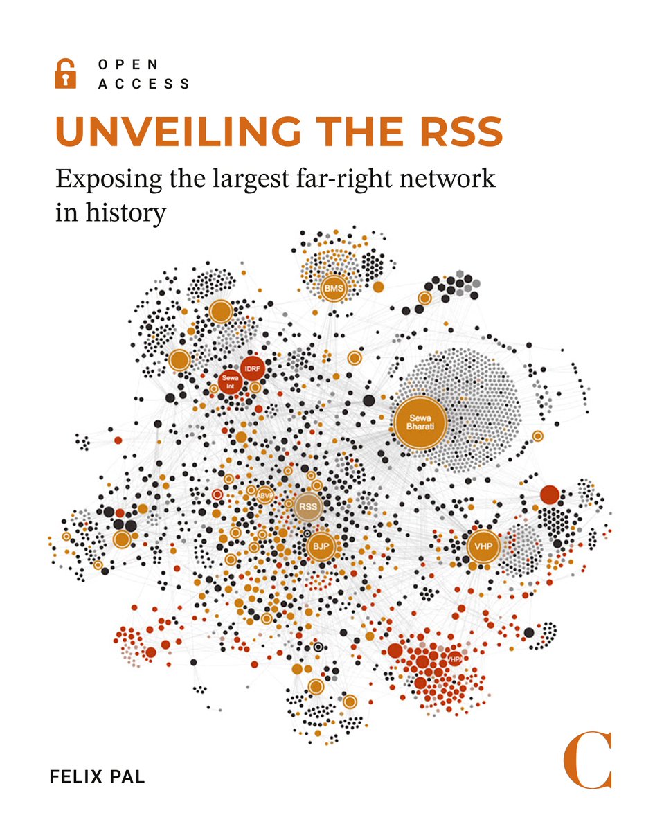 thecaravanindia's tweet photo. Open Access | The Sangh’s approach to organisation-building has its own clear fingerprints, bureaucratic language and tell-tale characteristics, and we managed to piece together these specific and repeated patterns into a repeatable process of evaluation. For example, if an organisation declares that it is founded by an RSS pracharak, that data point would be marked as 1. Meanwhile, an organisation displaying garlanded photos of RSS founders would receive a 0.5, and an organisation listed as an affiliate of a Sangh organisation would get a 0.25. An organisation’s cumulative score, capped at 1, represented the strength of its connection to the Sangh, with a score of 1 marking definitive inclusion within the Sangh, while an organisation with only 0.25 would, with available evidence, be considered only weakly tied to the Sangh.

What the world’s first network map of the RSS, revealing over twenty-five hundred organisations with concrete, traceable, material ties leading to the organisation, tell us about how the Sangh functions, Felix Pal (@FelixPal8) explains: https://t.co/OolKtfVM69 

Explore the network map here: https://t.co/OxrS9glyI7