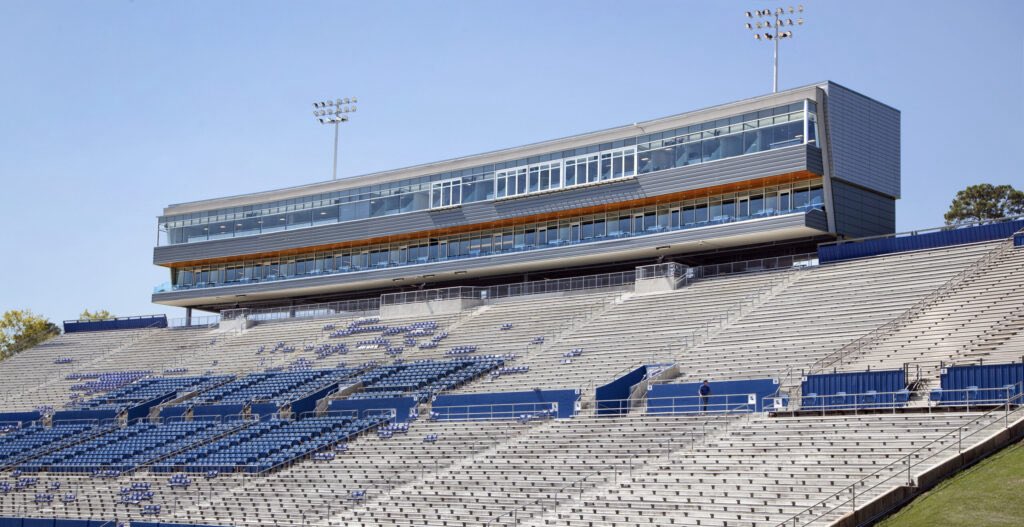 TimBrandonArch's tweet image. Reminiscing on the design of Louisiana Tech University’s press box. Created to elevate the game day experience with premium suites, modern press and broadcast areas, and clear sightlines throughout. Proud to see how this project continues to serve the Bulldog community!