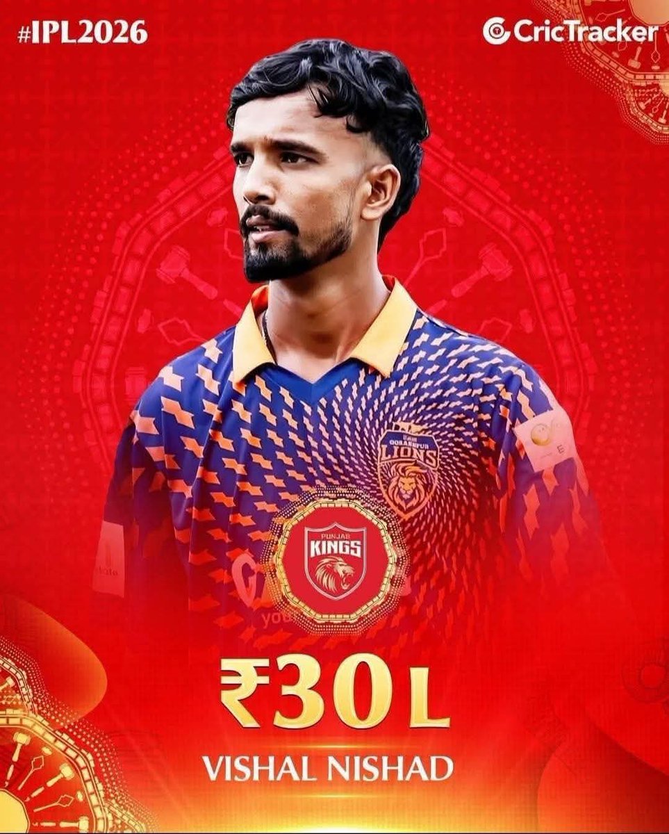 बहुत ही खुशी की बात है निषाद समाज होनहार खिलाड़ी गोरखपुर के क्रिकेटर विशाल निषाद का IPL में चयन हुआ विशाल निषाद जी आपको बहुत बहुत बधाई । ✨👌
पंजाब किंग ने 30 लाख के बेस् प्राइस पर खरीदा है अब आप पंजाब किंग के लिए खेलते हुए नजर आएंगे। 

#IPLAuction
#IPL2026
#vishal_nishad