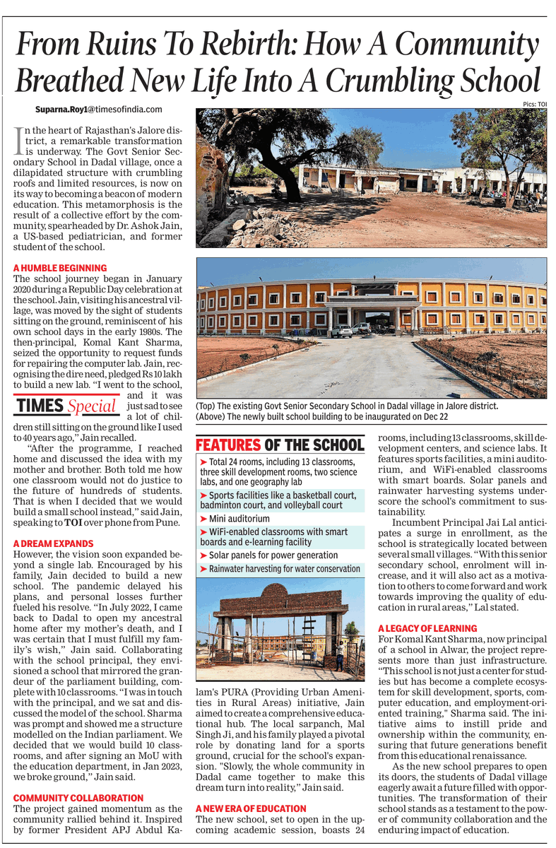 From April next year over 400 students from a remote village in #Rajasthan will study in a revamped govt school with all modern facilities
All possible due to community efforts to secure future of it's children 
#MyReport for <a href="/TOIIndiaNews/">TOI India</a>
