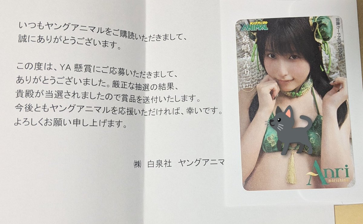 激レア！懸賞当選品　 ヤングアニマル 応募プレゼント ヤングアニマルの懸賞であんちゅの図書カード当たりました🎯 あんちゅ