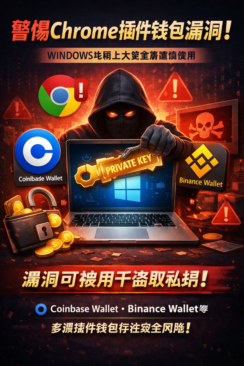 提醒下各位老板，window电脑上大资金谨慎使用 chrome插件钱包， BitsLab 最近发现在十几个头部插件钱包中都存在的一个漏洞，可以被用于直接盗取私钥。包括 coinbase wallet 还有 binance Wallet 等头部交易所的插件钱包都有这个问题， 但是这个漏洞的利用场景有一定要求，等修复后我们会再披露。
#防盗