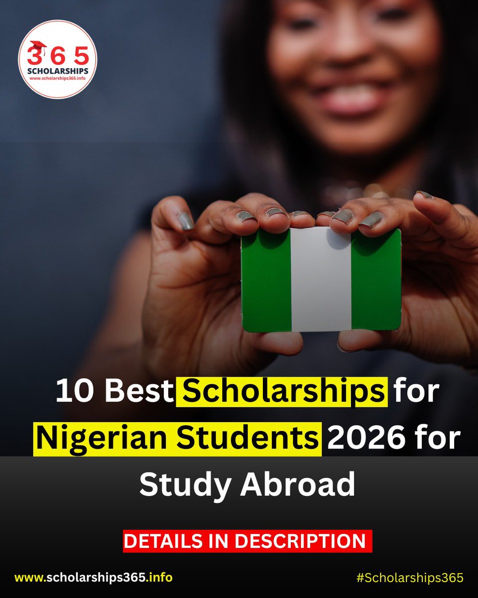 scholarship_365's tweet image. 10 Fully Funded Scholarships Programs 2026-2027 for Nigerian Students for Study Abroad!

No Agent - Direct Apply

Degree: Undergraduate, Masters, PhD

👉Apply Link: scholarships365.info/scholarships-f…

Benefits: Fully Funded Scholarship
1) Tuition
2) Airfare
3) Room
4) Stipend
5) Medical…
