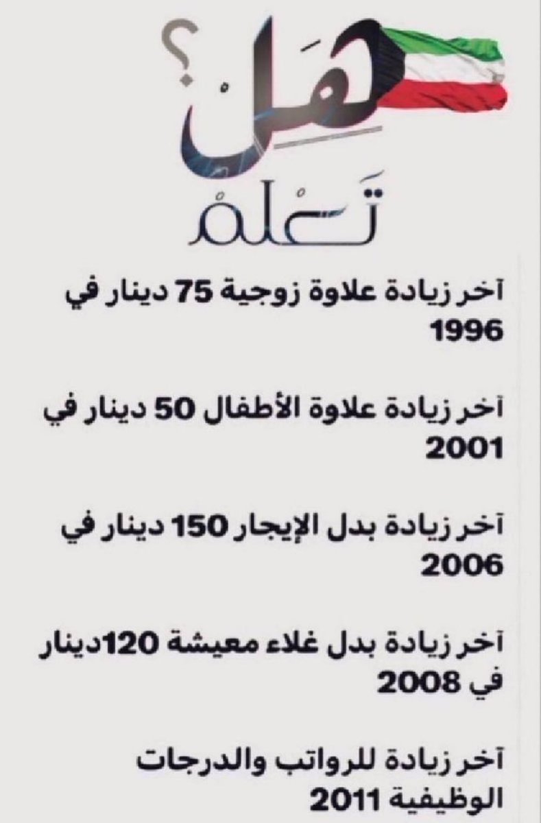 #الكويت  #المتقاعدين 
#امطار_الكويت  #فهد_اليوسف 
#صباح_الاجواء_الحلوه  <a href="/GPFKW/">جهاز متابعة الأداء الحكومي</a> 

#اسقاط_القروض_مطلب_شعبي  ✔️

لابد من 👇🏼

زيادة غلاء المعيشة
زيادة علاوة الطفل
زيادة الرواتب

منحه
اسقاط القروض الاستهلاكية

 فرحوا الشعب  🇰🇼🇰🇼

#تحسين_مستوي_المعيشة  👇🏼! متى
.