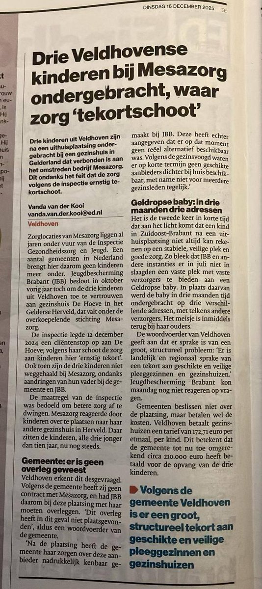 De gouden kooi van de jeugdzorg

Ach, wat een prachtig staaltje Nederlandse zorginnovatie! Drie kinderen uit Veldhoven, keurig ondergebracht bij Mesazorg omdat thuis even niet meer lukte. En wat blijkt uit het inspectierapport? De zorg schoot tekort. Serieus tekort. Geen adequate