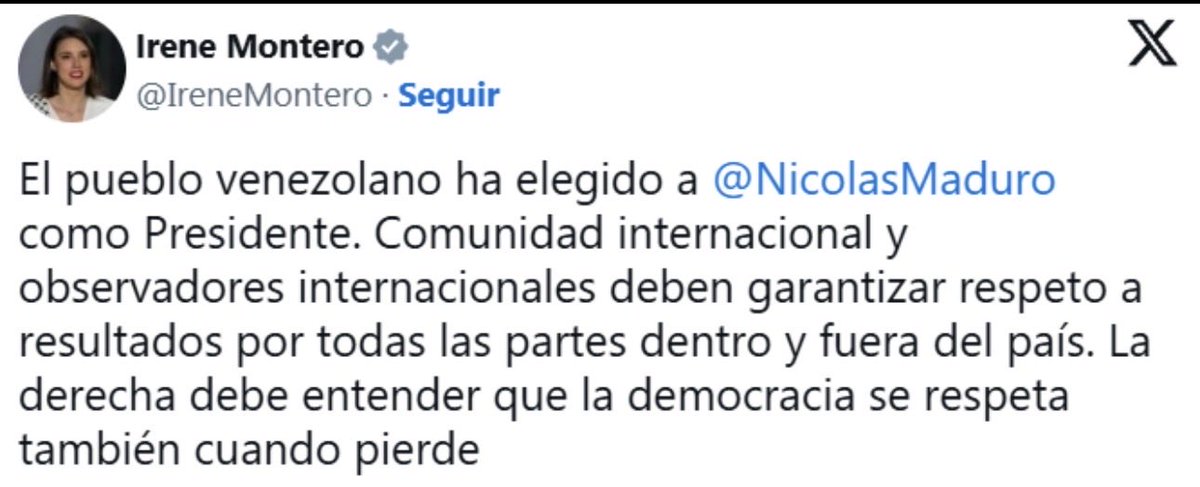 Gana la Derecha:
No es democracia aunque ganes unas elecciones 
“Gana” Maduro “izquierda”:
La democracia se respeta también cuando se pierde