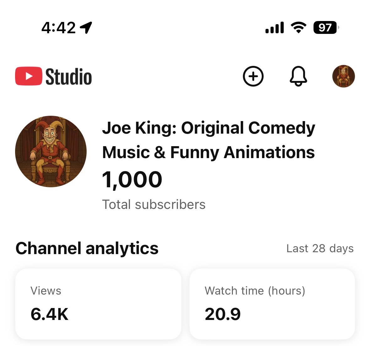 JoeKingStudio's tweet image. First 1000 Subscribers on YouTube !! Big day