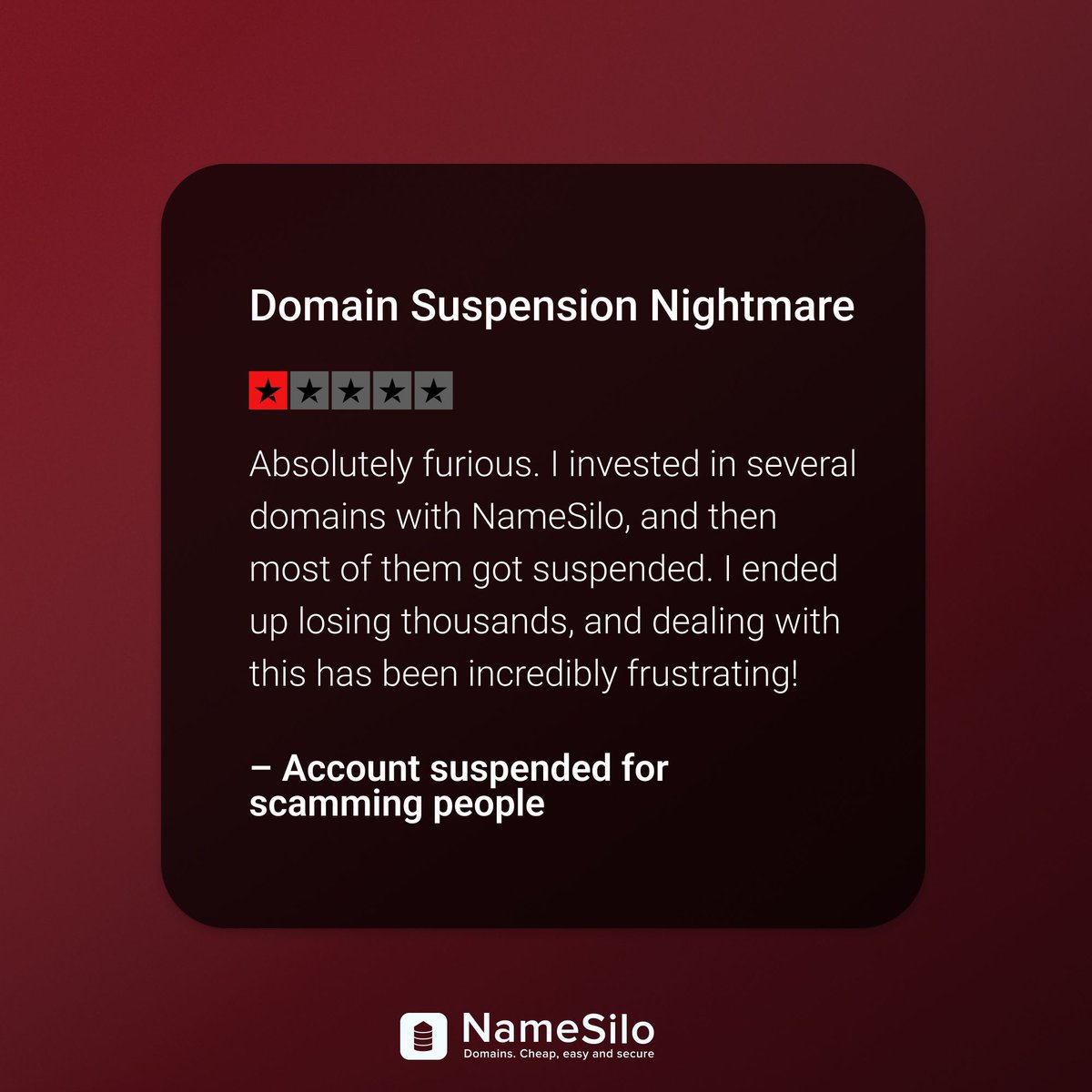 namesilo's tweet photo. We donโt suspend domains lightly โ ๏ธ
When a domain is flagged, itโs tied to potential fraud or abuse.
Protecting users always comes first.
#DomainSecurity #OnlineSafety https://t.co/uRdkwPxgft