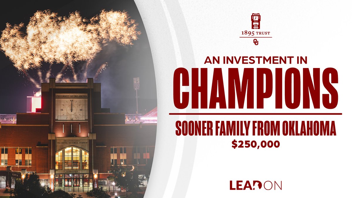 We are thankful to an anonymous Sooner family from Oklahoma for inspiring Sooner Magic with their contribution to our Inspiring Champions Fund! ☝💥 

#InvestInChampions | #LeadOnOU