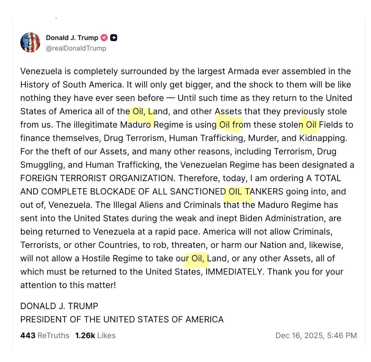 “Oil… oil… oil… oil… oil… oil…”

TLDR: It was never about drugs