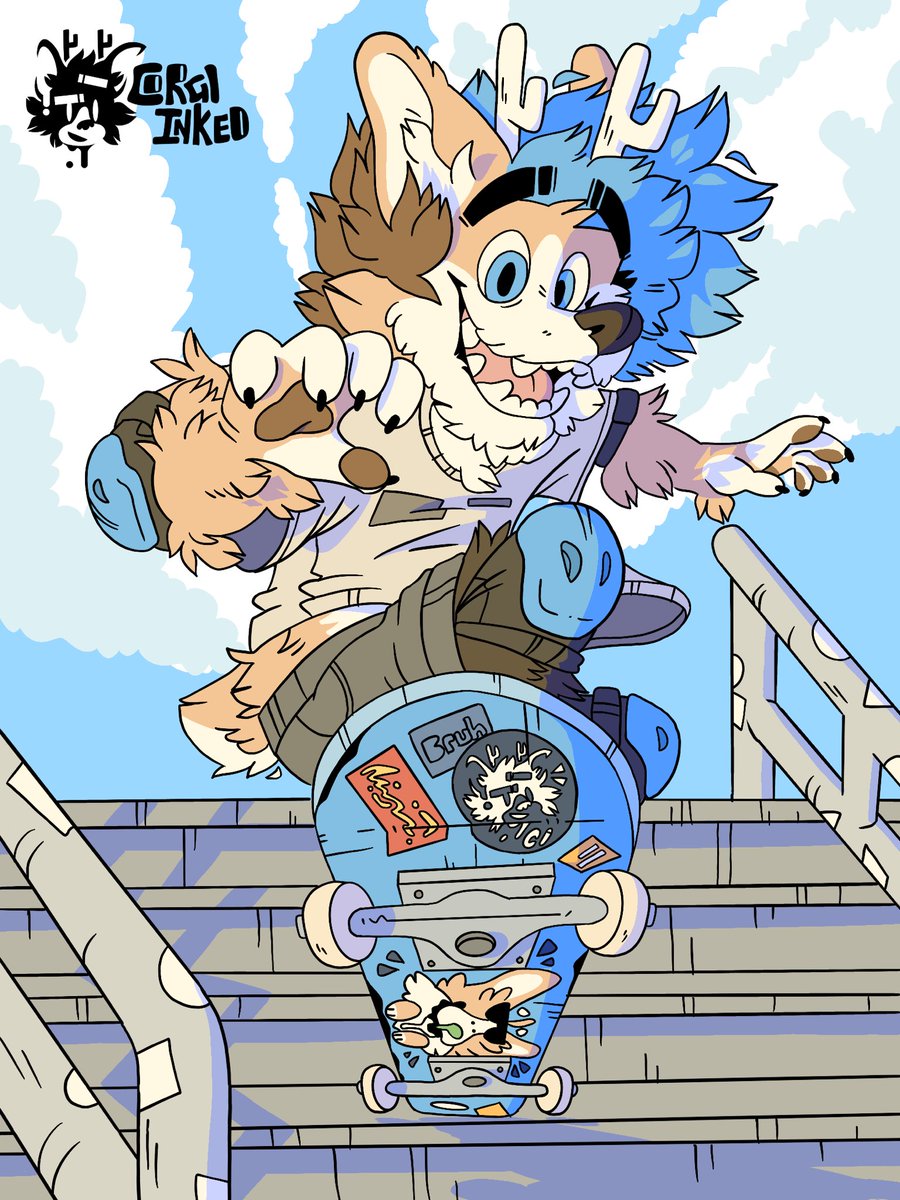 CorgiInked's tweet photo. He hasn’t skated in a while, but he’s still got it!

Thank you @saint_renardart for the idea!
#furry #furryartist https://t.co/oCkF0uJFjU