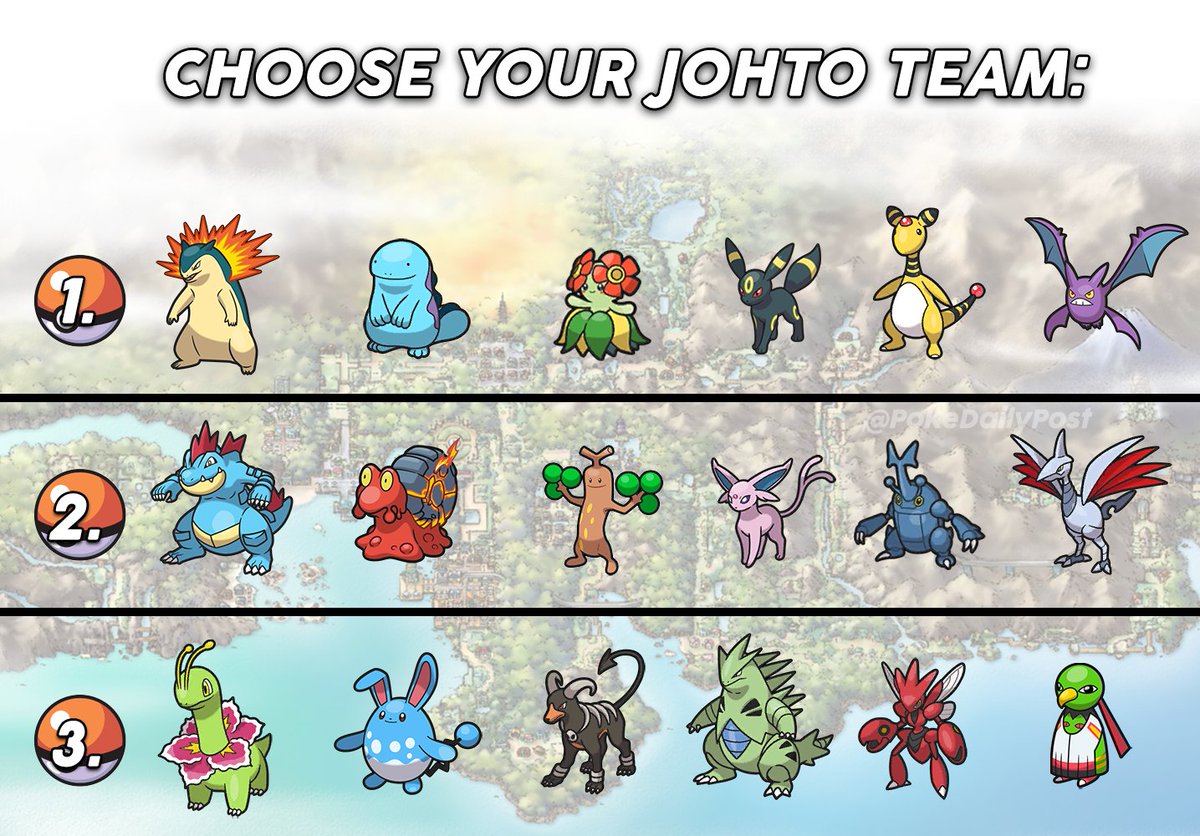 PokeDailyPost's tweet photo. You can only choose one team for your adventure in Johto👇 https://t.co/Uipykrxozz