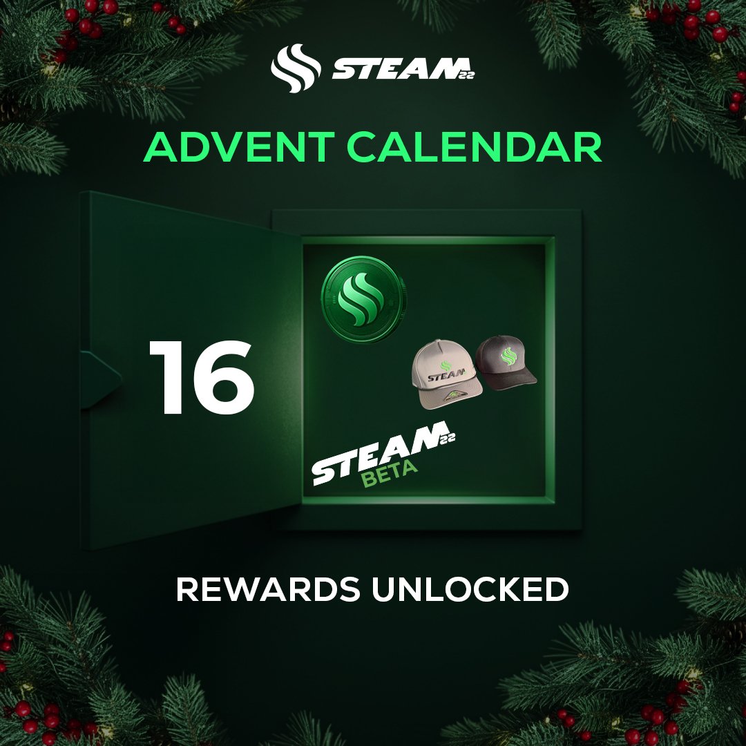 Steam22's tweet image. Day 16 of our advent calendar giveaway!

→ Today's Prizes: 4x STM merch packs, 1x Platform Beta, 2x $20 STM
→ Winners: 7

To enter:

✅ Like + Follow @Steam22 + Join Discord
🔁 Repost
💬 Comment: Which prize would you pick first?

Drawing in 24 hrs