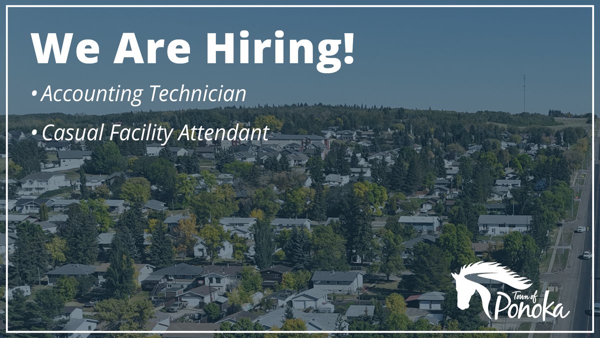 We are hiring!

The #TownOfPonoka is hiring for the following career opportunities:

✅Accounting Technician; and
✅Casual Facility Attendant

To learn more, please visit ponoka.ca/p/careers #Ponoka