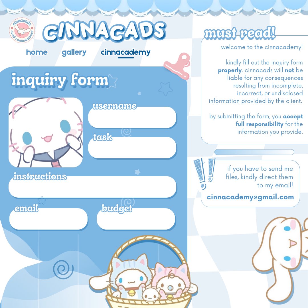 good morning! ☀️ 

the cinnacademy is open and slots are fully available. rush and non-rush requests are welcome, with priority given to psychology-related and graphic tasks.

dm with my inquiry form to inquire! 🩵
