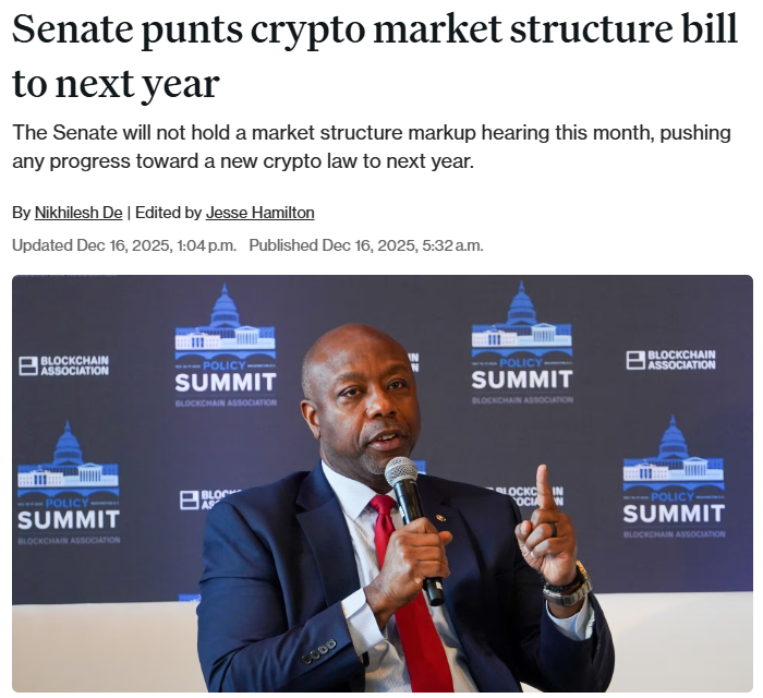 guzman52007's tweet photo. Senate delays crypto market structure legislation until next year. https://t.co/7N2hIOsEiz