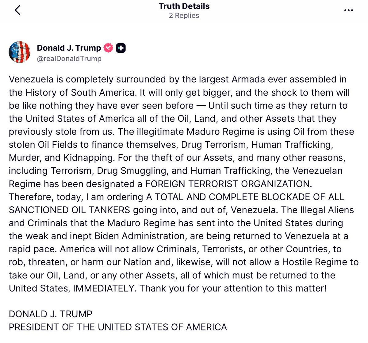 before we blow up Venezuela for no reason - can someone tell me  how *they* (from 2000 miles away) managed to steal land and oil from the USA? 

Did the USA ever own any part of Venezuela - ever? 

Grandpa needs the 25th amendment right now.