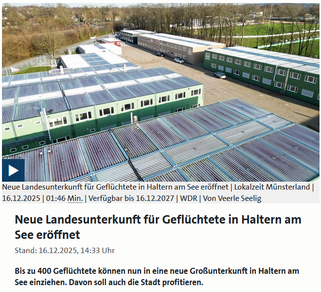 PeterBorbe's tweet photo. In #Haltern am See eröffnet nun eine neue Großunterkunft für 400 Asylbewerber. Aktuell sind nicht mal die Hälfte der Plätze in Landesunterkünften in NRW belegt, doch die Behörden wollen weitere Reserven aufbauen. Warum, bereitet man sich wieder auf steigende Zahlen vor?
https://t.co/XCFIVSK9Xm