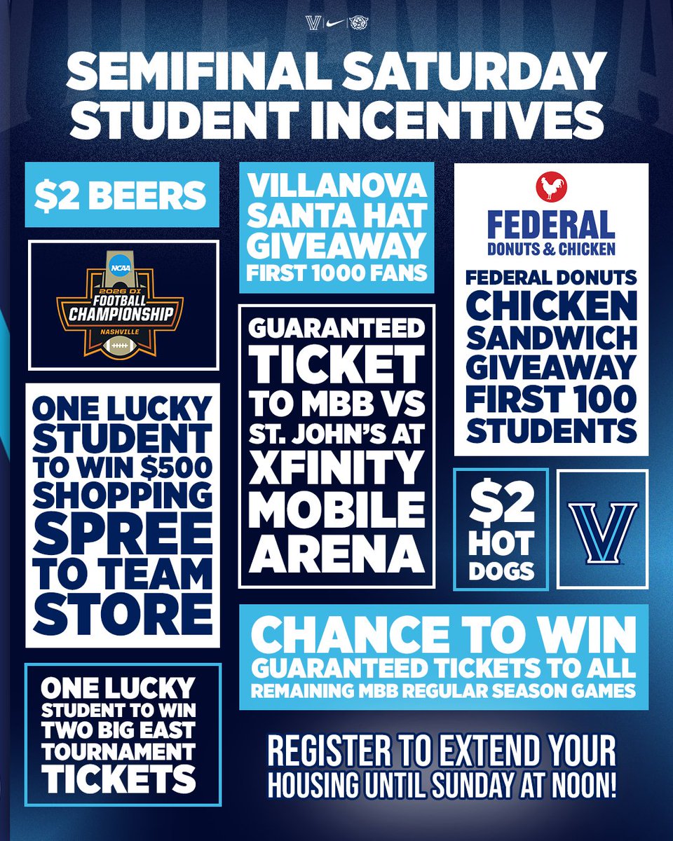 NovaFootball's tweet image. Students, can we count on you to be our 12th man this Saturday? Take a look at all of the great incentives you could score just by showing up 💪

#TTR