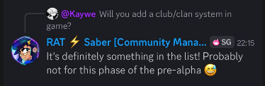 SparkTimes_'s tweet photo. Clubs &amp; Clans System Confirmed 🤝

Rai has confirmed that a club system is definitely on the list for the game.

However, it is likely not planned for this specific phase of the pre-alpha.

#SparkGrove #WarpWave #IndieDev https://t.co/62LyTrBhAV