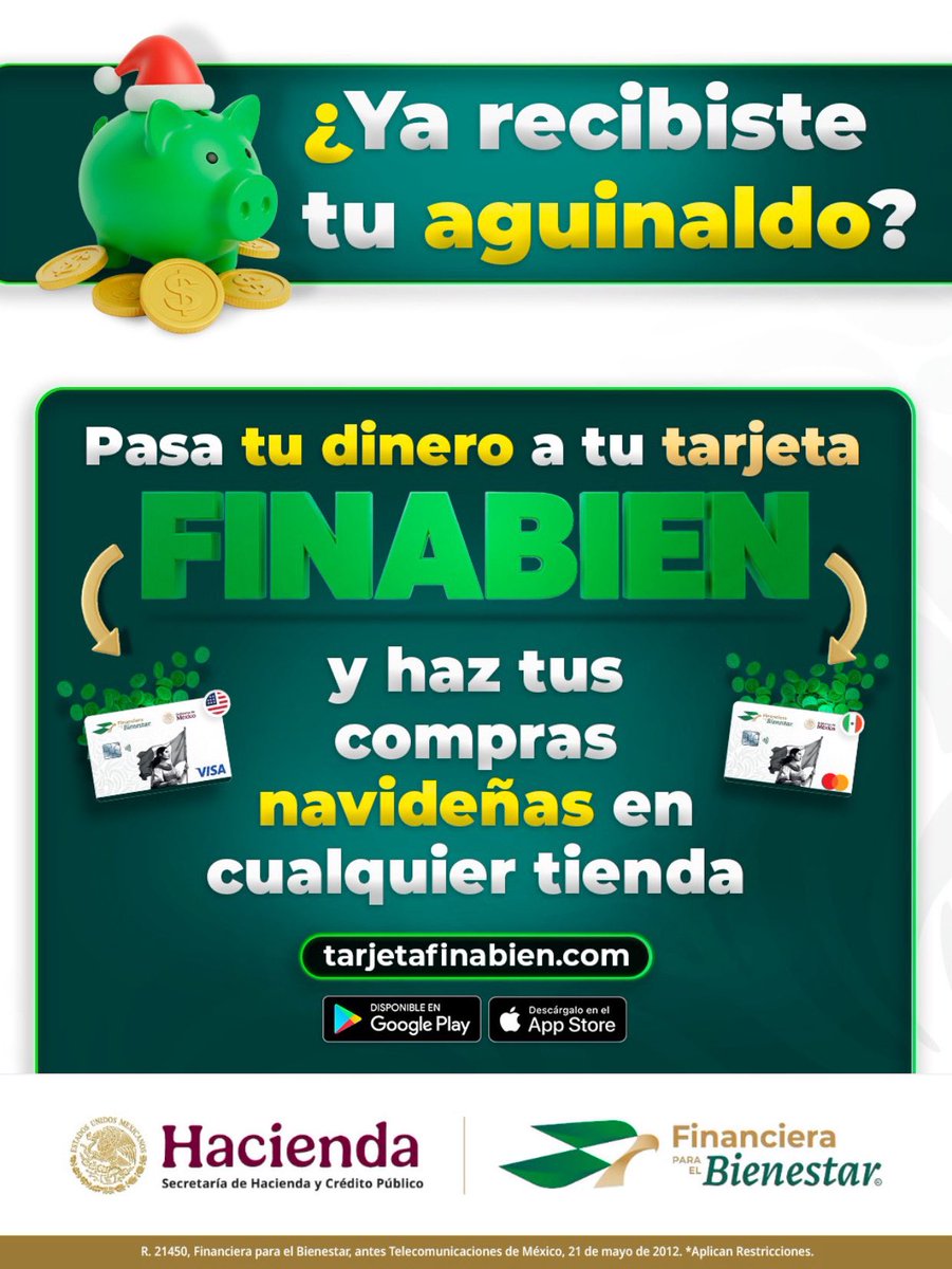 Haz todas tus compras navideñas de manera segura con tu tarjeta #FINABIEN. 💳 

Solicita la tuya en:finabien.gob.mx 👈🏻