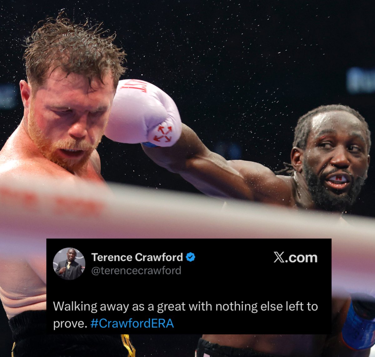 mymixtapez's tweet image. Terence Crawford announces his retirement after reportedly making $50 million in his match against Canelo. 😳